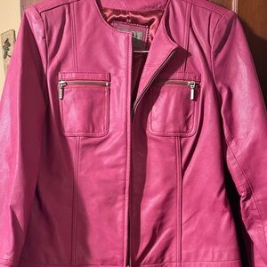 JohnPaulRichard Vibrant Magenta Leather Zip Jacket